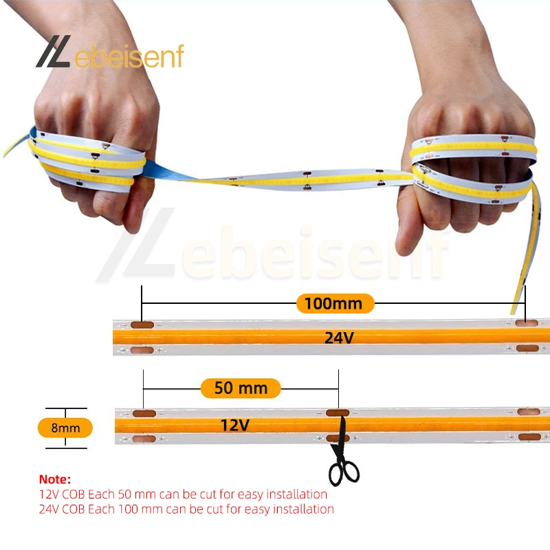5/10m Super jasny FOB pojedynczy kolor pasek COB LED lekki elastyczny 8MM szerokość PCB taśma neonowa 12V 24V do szafki kuchennej wystrój pokoju