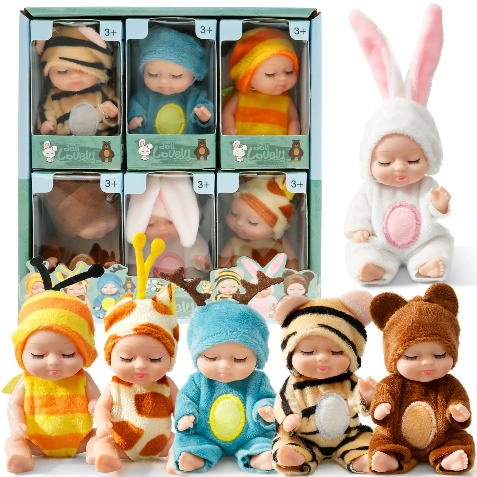 

6-12Pcs Simulation Princess Dolls Toy Mini Cute Sleeping Baby Series Doll Cartoon Animal Toy Kids Kawaii Dolls Christmas Gift
