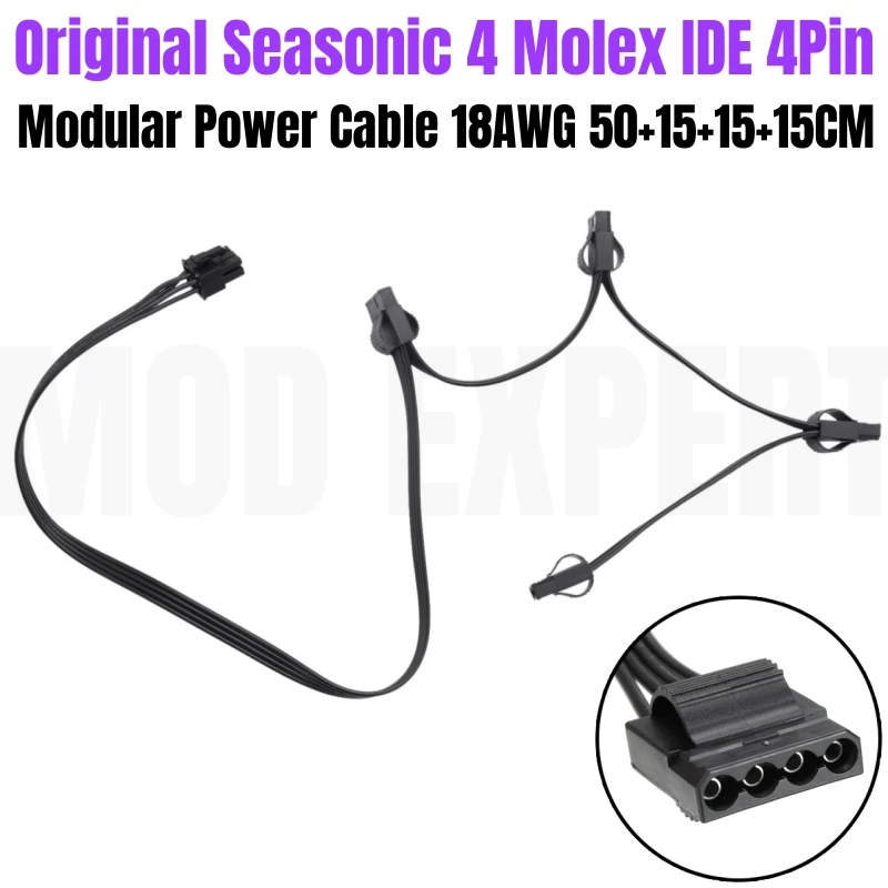 

Original Seasonic 4 Molex IDE 4Pin Female Modular Power Cable for Seasonic FOCUS GX-1000, GX-850, GX-750, GX-650, GX-550 GOLD