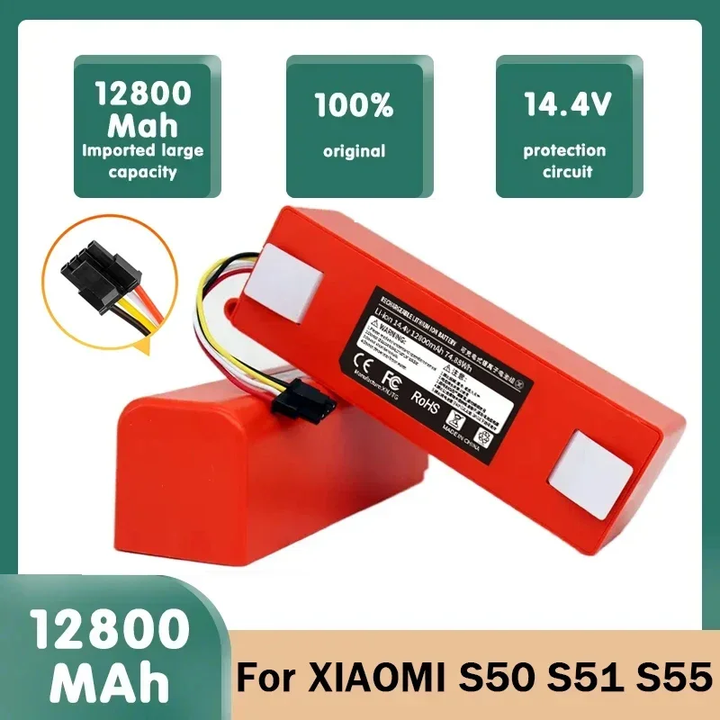 14.4V 12800mAh Battery for Xiaomi Part number(BRR-2P4S-5200S,BRR-2P4S-5200D)  Robot Roborock S50 S51 S55 S51 T4 T6 T7 1T