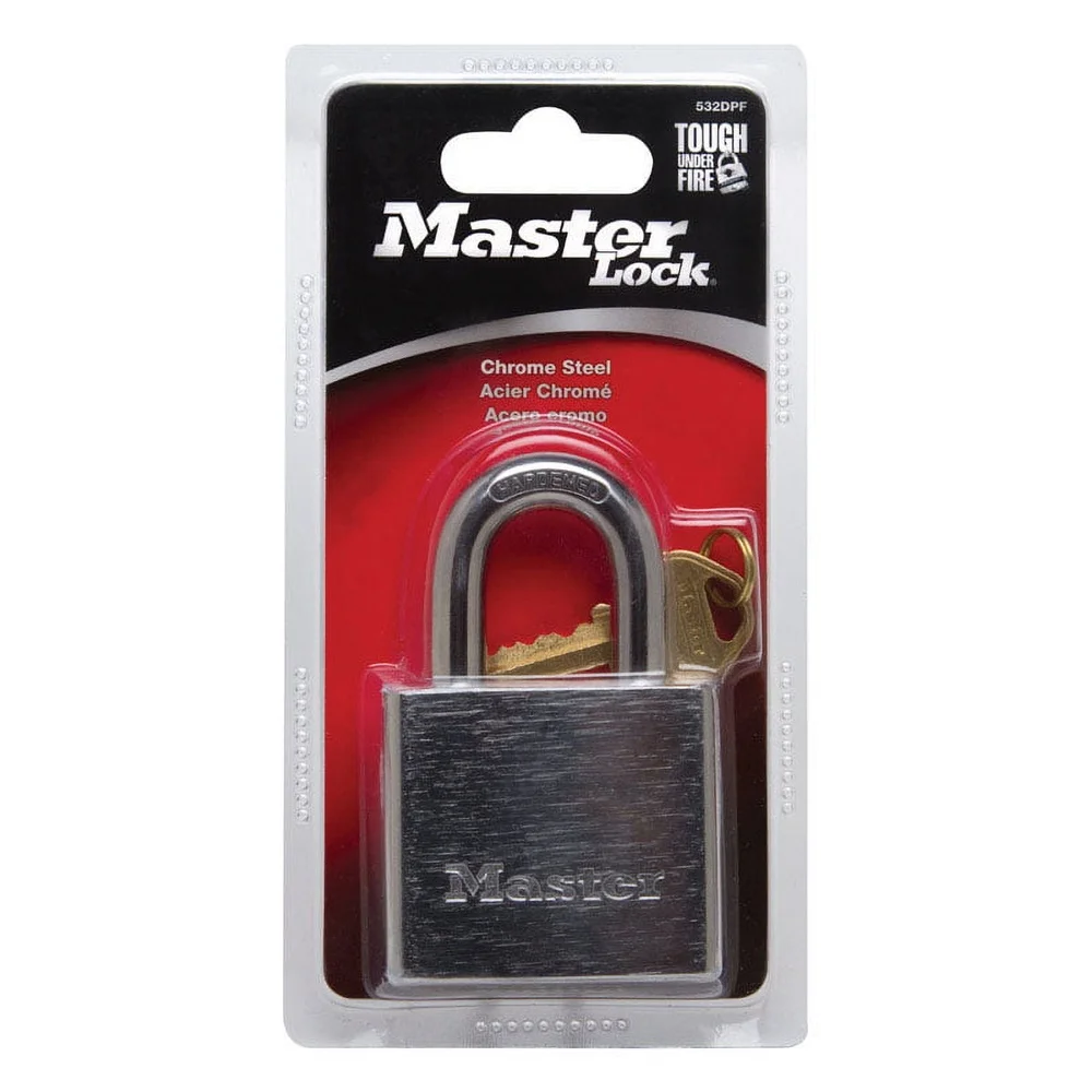 Solid Steel Padlock 5-Pin Cylinder 2 Inch Wide Chrome Plated Durable Rust Resistant Shackle Maximum Protection Locking System