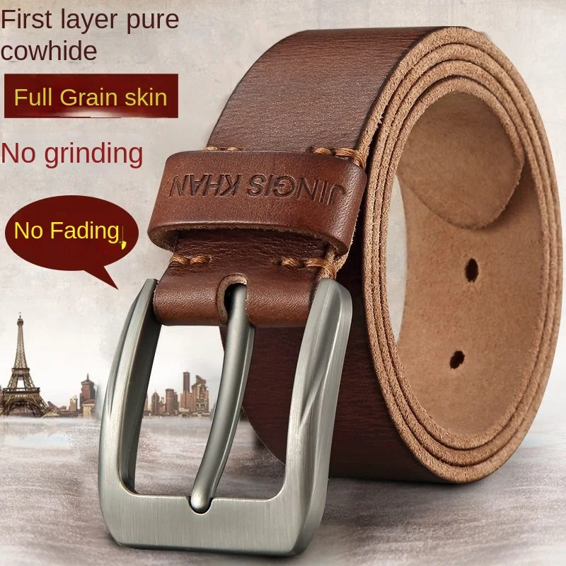

Belt men's genuine leather needle buckle layer genuine cowhide handmade vintage youth jeans with plant tanned casual men's belt