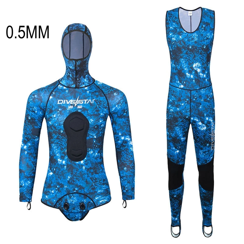 

0.5MM Neoprene Nylon 2Pcs WaterProof Kayaking Spearfishing Swim Diving Suit Hooded Scuba Surfing Drifting Snorkeling WetSuit