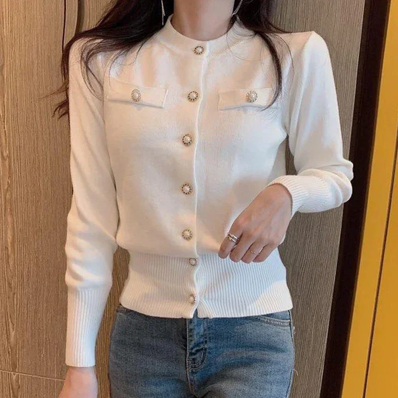 Korean Slim Chic Ladies Tops  Autumn Long Sleeve Fashion Women Cardigans Sweater Knitted Coat Short Casual Single Breasted