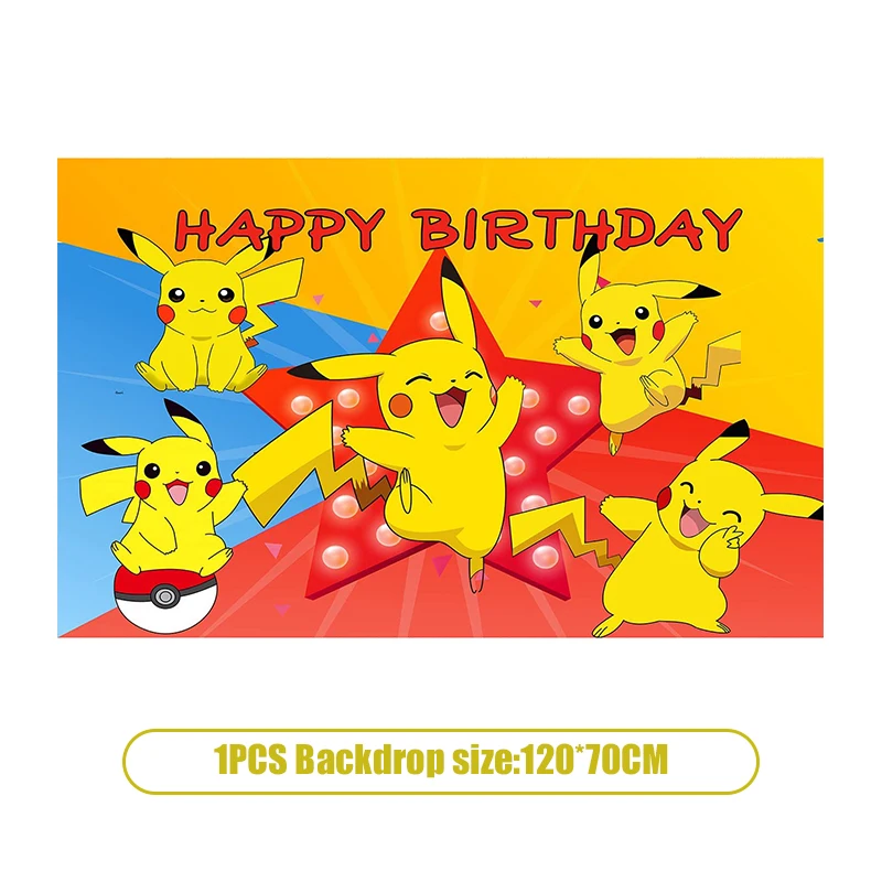 Pokemon Geburtstagsparty-Zubehör, Pikachu-Luftballons, Geschirr, Tischdecke, Teller, Serviette, Banner, Hintergrund, Geburtstagsdekoration für Kinder