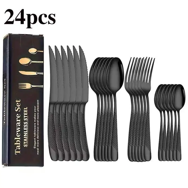 24-piece stainless steel kitchen set including household utensils such as knives forks spoons and coffee spoons high-end product