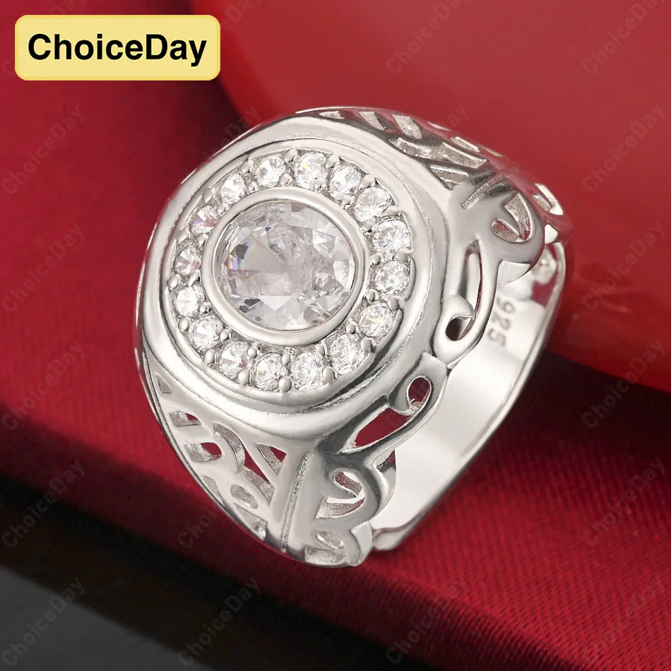 

ChoiceDay 925 Sterling Silver 7-10 Exquisite Round Zircon Ring Women's Elegant Jewelry Party Wedding Accessories