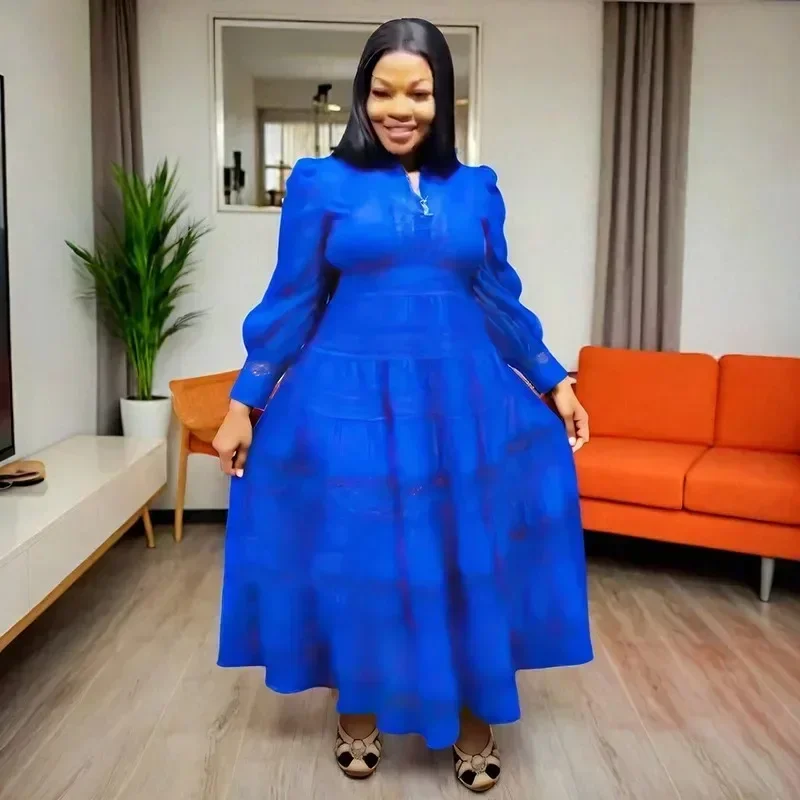 

Элегантное женское платье для свадебной вечеринки, весна-осень 202, африканское кружевное длинное платье из полиэстера с длинными рукавами, Дашики, африканская одежда