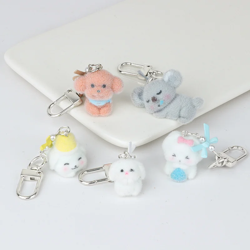 

Fuzzy Kitty Cat Keychain Decor Gifts Y2K Flocking Animal Phone Pendent Women Girls Kawaii Bag Car Charm Key Ring