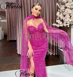 Elegant Fuchsia Two Pieces Prom Dresses Mermaid Sweetheart Cocktail Dresses With A Wrap Vestidos De Noche Birthday Party Dresses