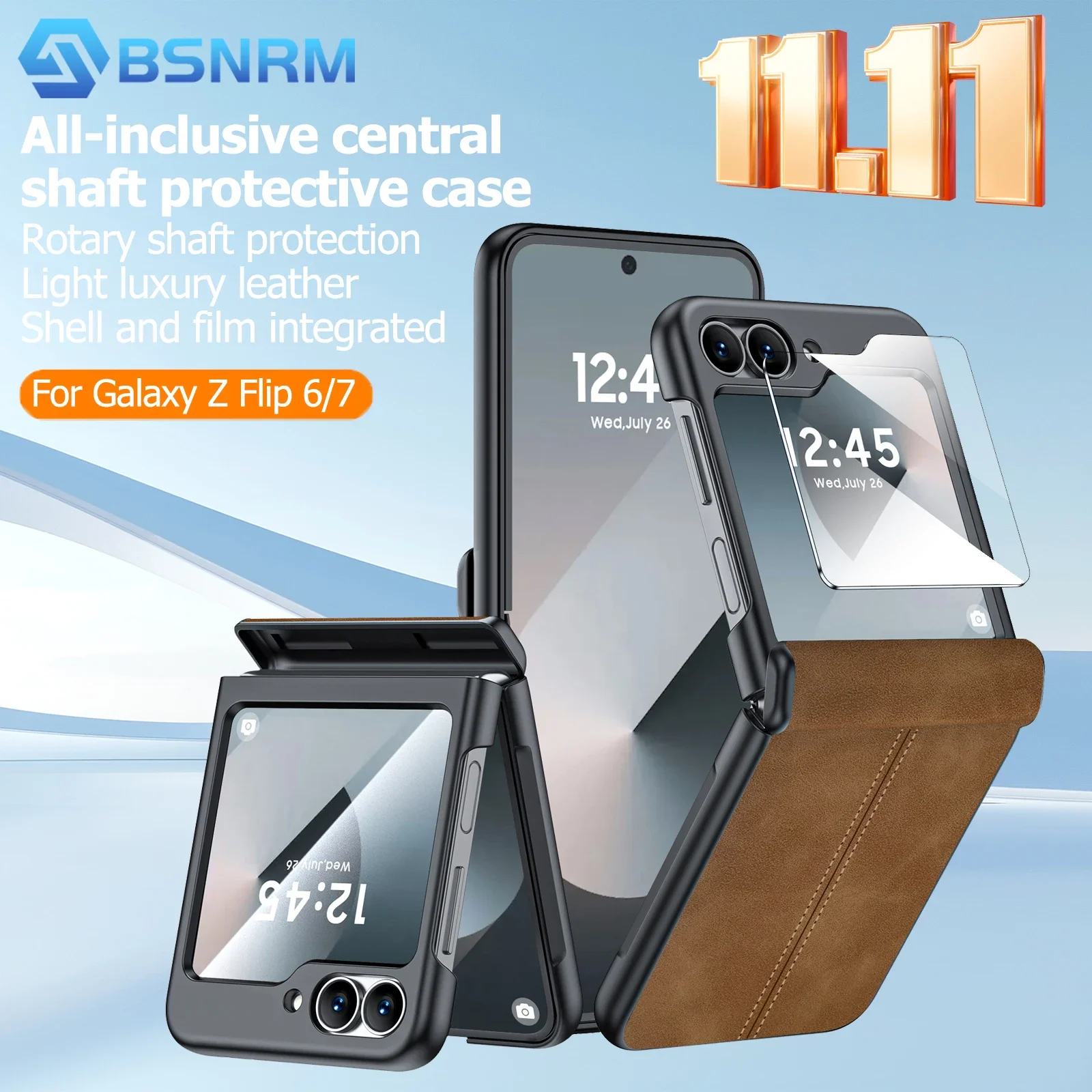 

Глобальный карнавальный месяц, встроенная защитная пленка для экрана, защита шарниров, матовый ПК из искусственной кожи для Galaxy Z Flip 6/7/7FE, коричневый