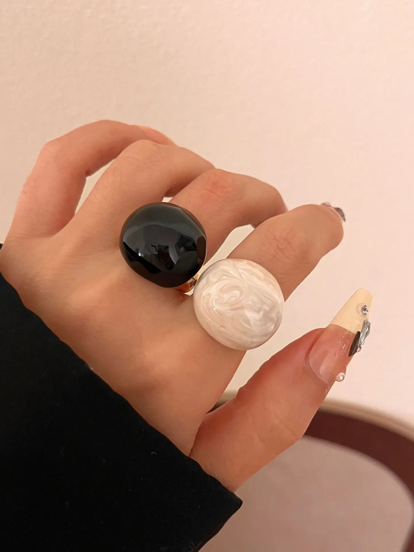 Vintage Metal Round Egg-shaped Enamel Drip Glaze Opening Rings for Women Girls Chunky Trendy Adjustable Jewelry Gift