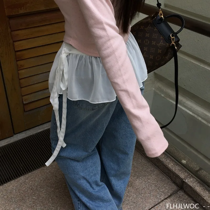 일본 스타일 짧은 나비 넥타이 베일 커튼 스커트 2025 여름 휴가 날짜 소녀 레이스 업 원피스 프릴 랩 미니 스커트