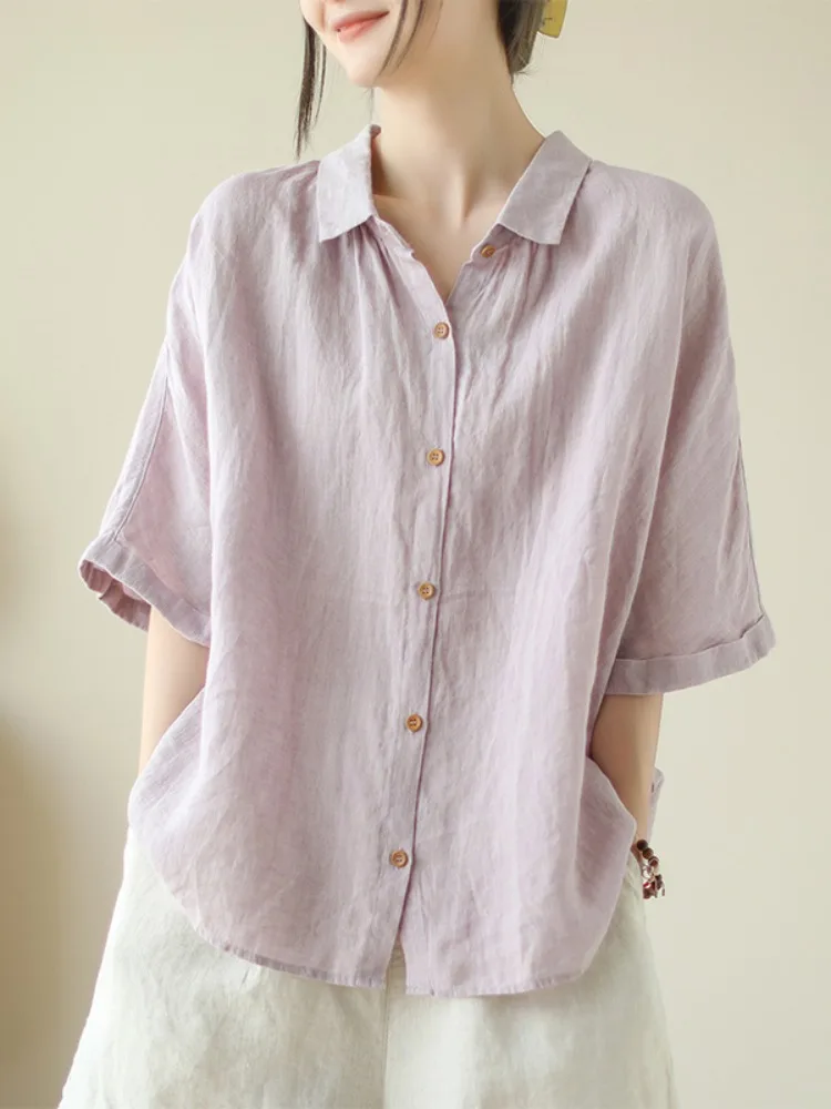 

Lightweight Breathable Pure Color Ladies Linen irt Summer Casual Loose Fit Versatile Cotton Linen Top Anti-aging irt