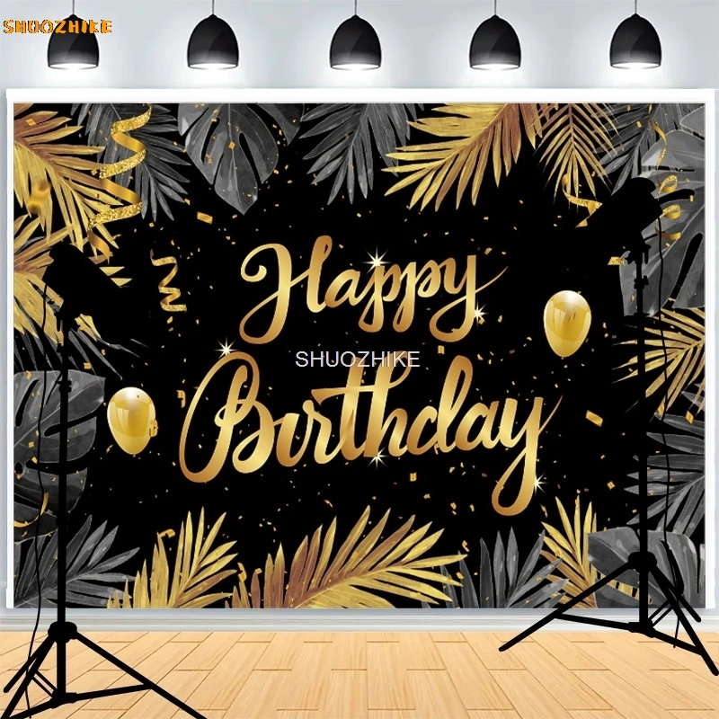 

Black Gold Series Crown Photography Backdrops Props Banner For Photoshoot Balloon Birthday Party Photo Studio Background BD-03