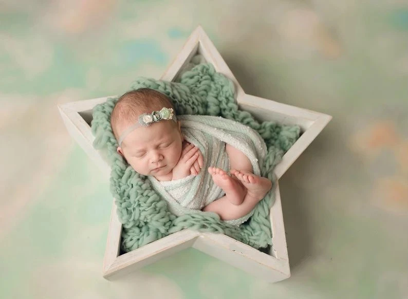 Creative Newborn Photography Props Mini Baby Wooden Bed Baby Shoot Container Five-pointed Star Bed Photo Studio Posing Prop