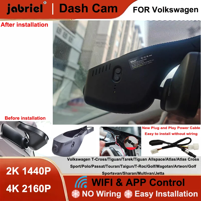 Jabriel DashCam Wifi Car DVR for Volkswagen VW Passat Tiguan Tarek Atlas Polo Touran Taigun Golf Arteon Sharan Arteon Skoda Seat