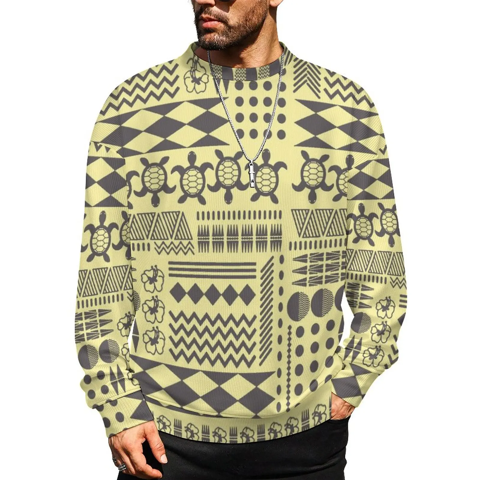 Autumn And Winter Polynesian Men'S Pullover Samoa Island Art Print Custom Men'S Warm Long Sleeve Fashion Sweater Soft Fabric