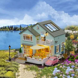 DIY Large Villa Wooden Dollhouse Miniature With Furniture Kit Queenstown Houses Assemble Toys Children Girl Christmas Gift Casa