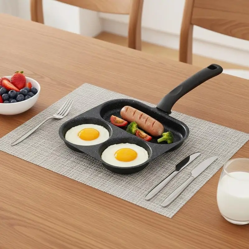 3/4 Section Divided Iron Grill Pan Non Stick Egg Pancake Steak Frying Pan Kitchen Cooking Tool