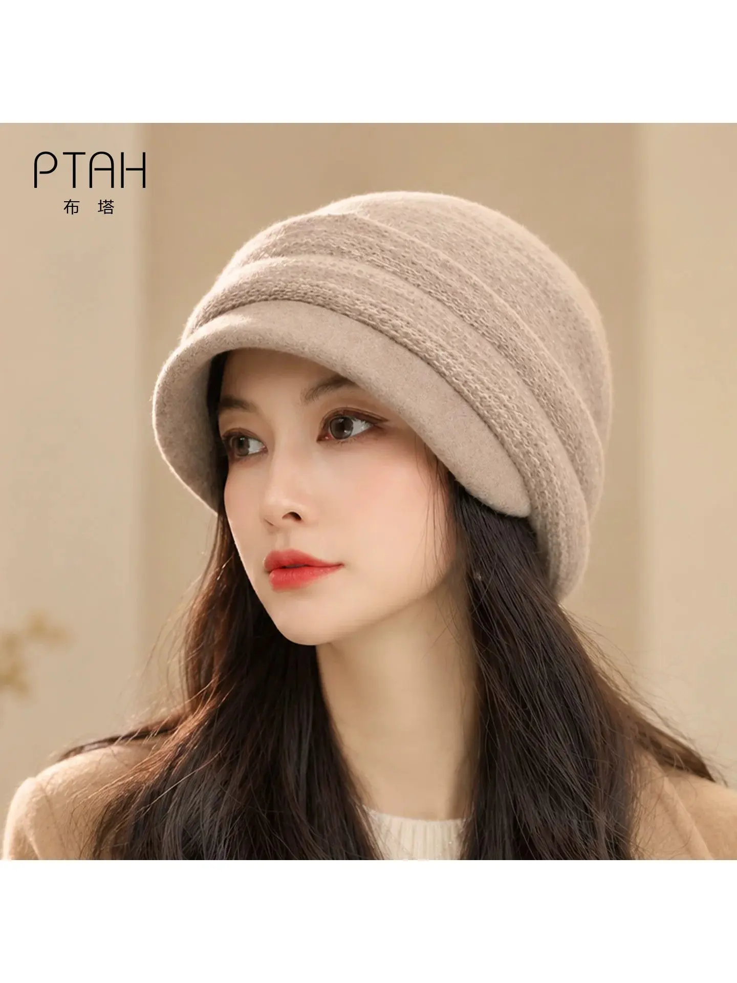 warm-woolen-knitted-cap-short-brim-fashionable-face-slimming-women's-hat-versatile-autumn-winter-seasonal-retro-style-chinese