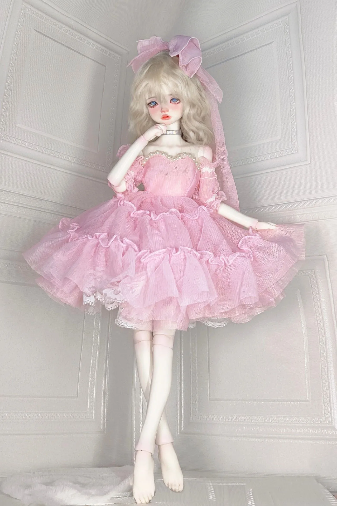 

Clothes for doll 60cm doll accessories 1/3 1/4 BJD doll skirt pink dress skirt tiara set