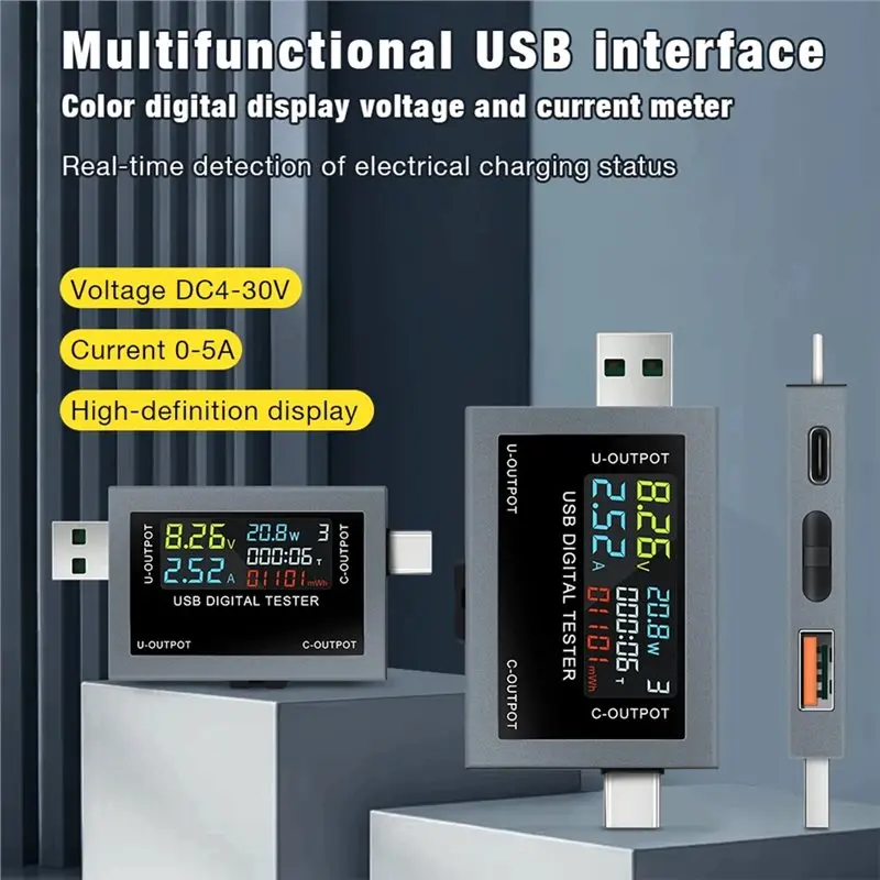 DTB7 USB Type-C Tester Voltmeter Ammeter DC 4.5-50V Digital Voltage Current Power Meter Battery Capacity Tester for QC PD