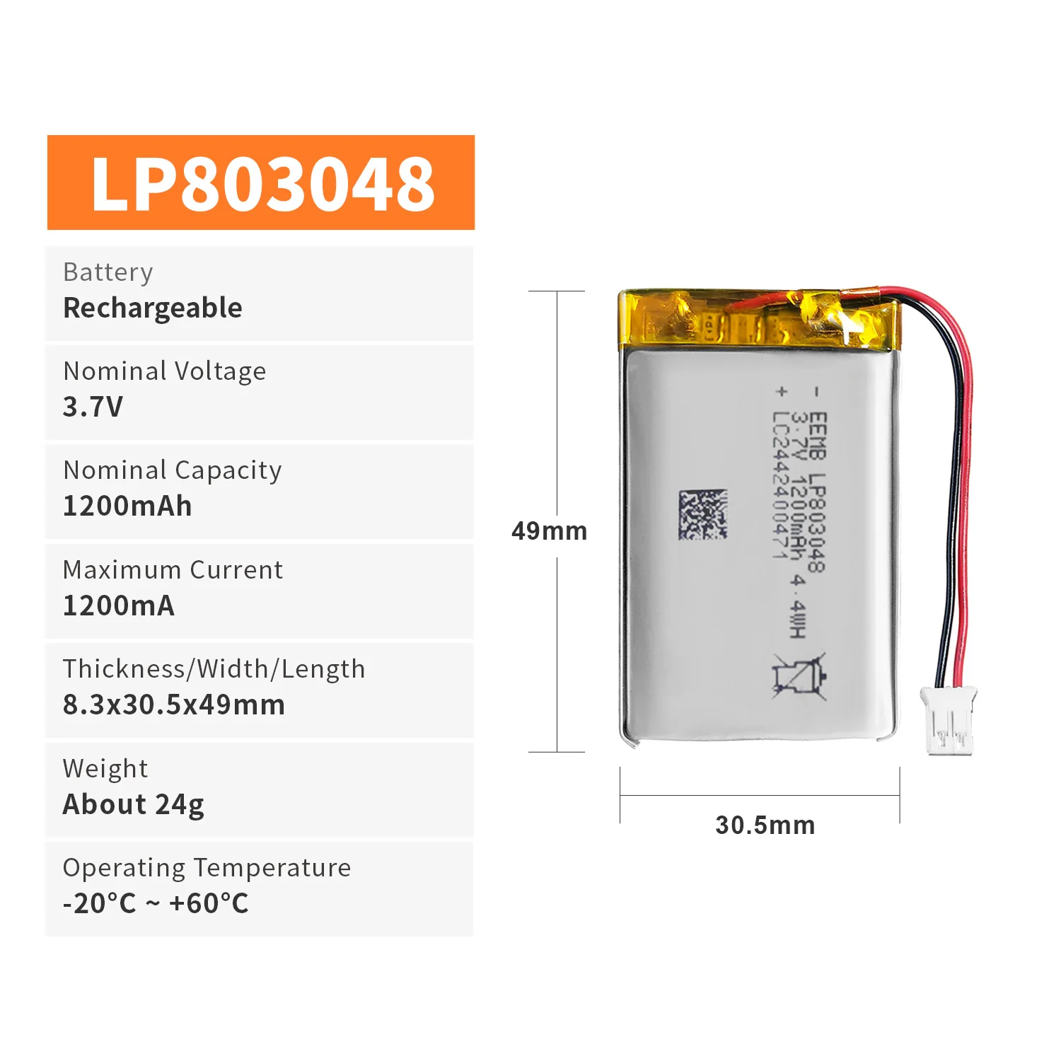 1~10szt EEMB 803048   Bateria Lipo 3,7 V 1200 mAh Akumulator litowo-polimerowy do głośnika GPS Navigator MP5 Bluetooth