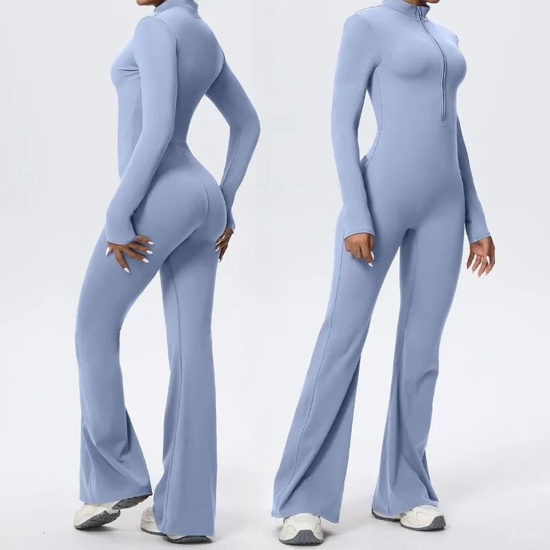 

Yoga Zipper Jumpsuit Fitness One-Piece Pilates Gym Sportswear Women's Loose Pants Long Sleeved Hip Lifting Slimming Bodysuit