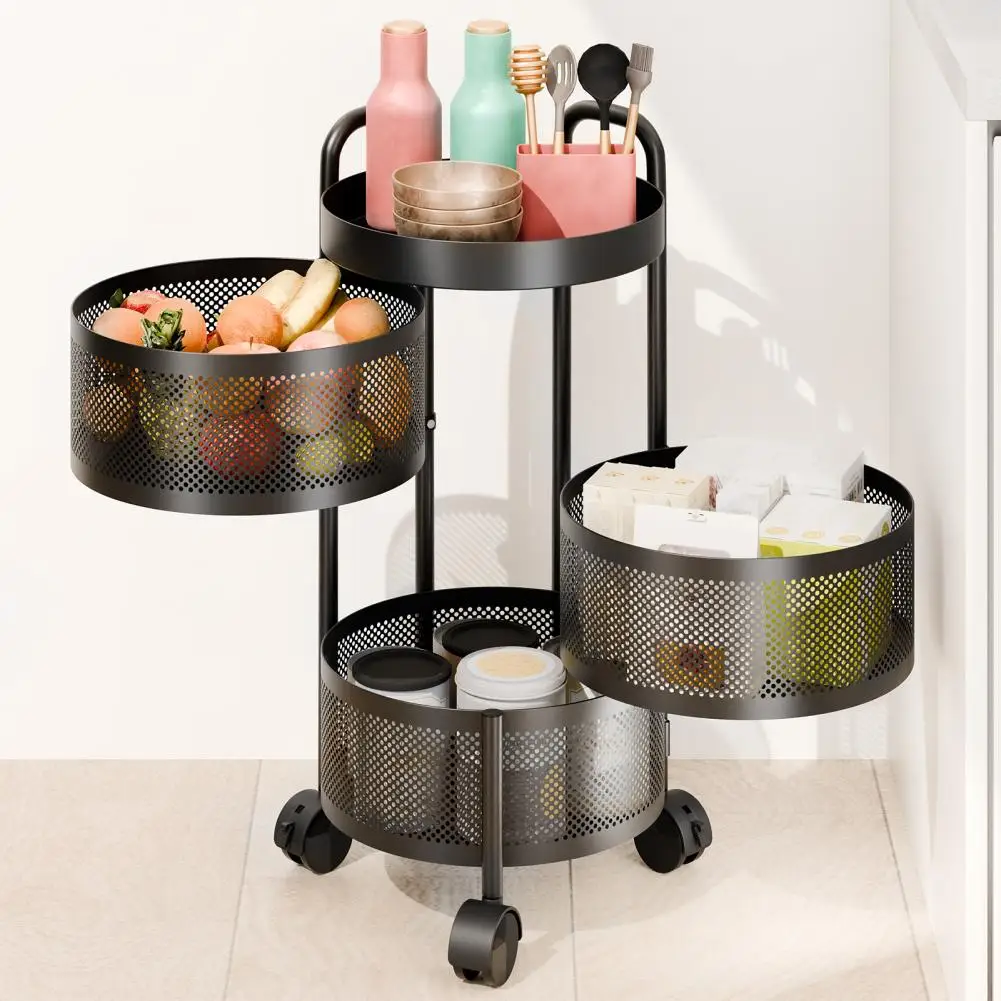 3/4 Tiers Kitchen Trolley With Casters Strong Load-bearin Hollow Mesh Kitchen Shelves Kitchen Vegetable Fruit Storage Organizer