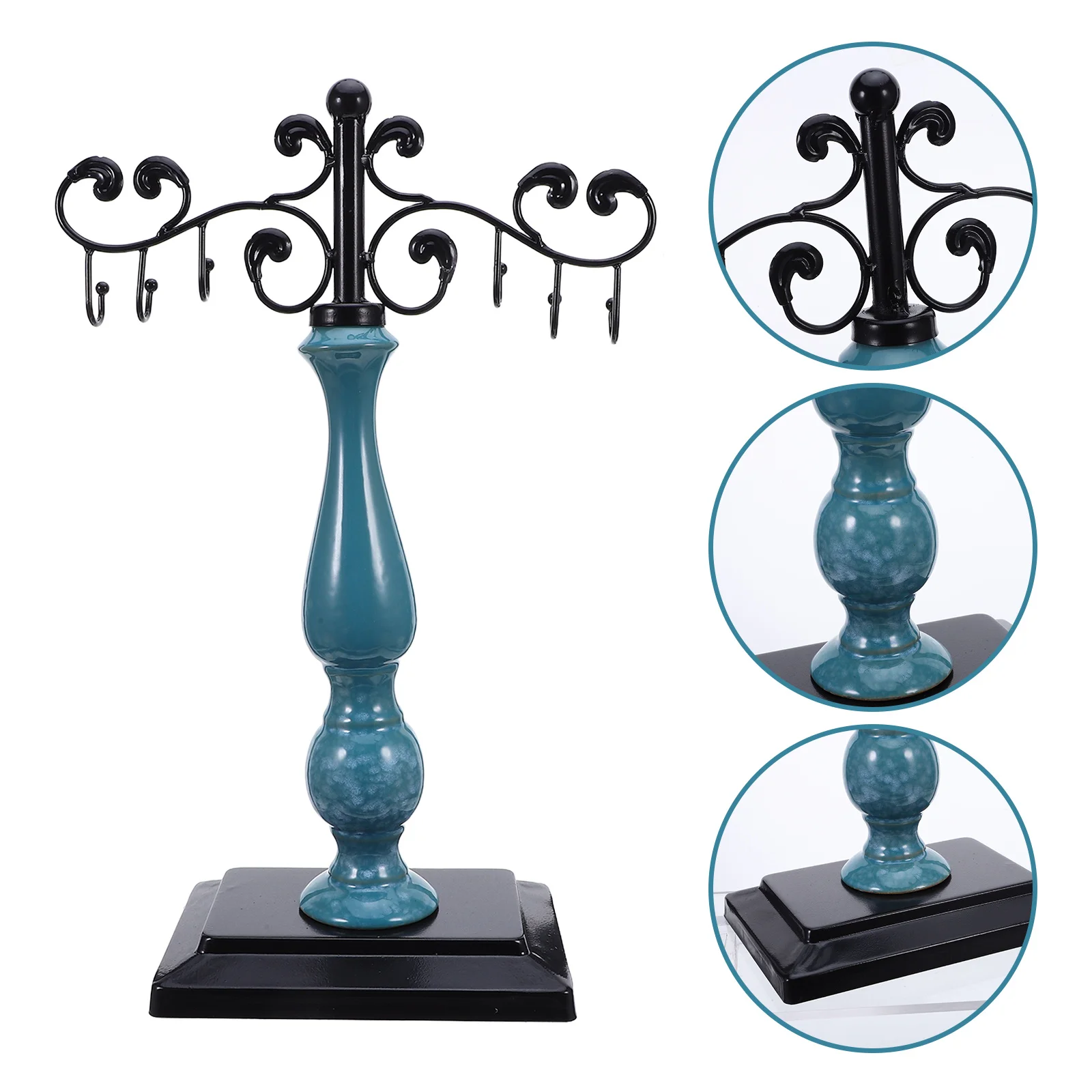 

Jewelry Display Stand Gourd Shaped Metal Necklace Bracelet Holder With Hooks Ceramic Tray For Home Retail Decor Storage