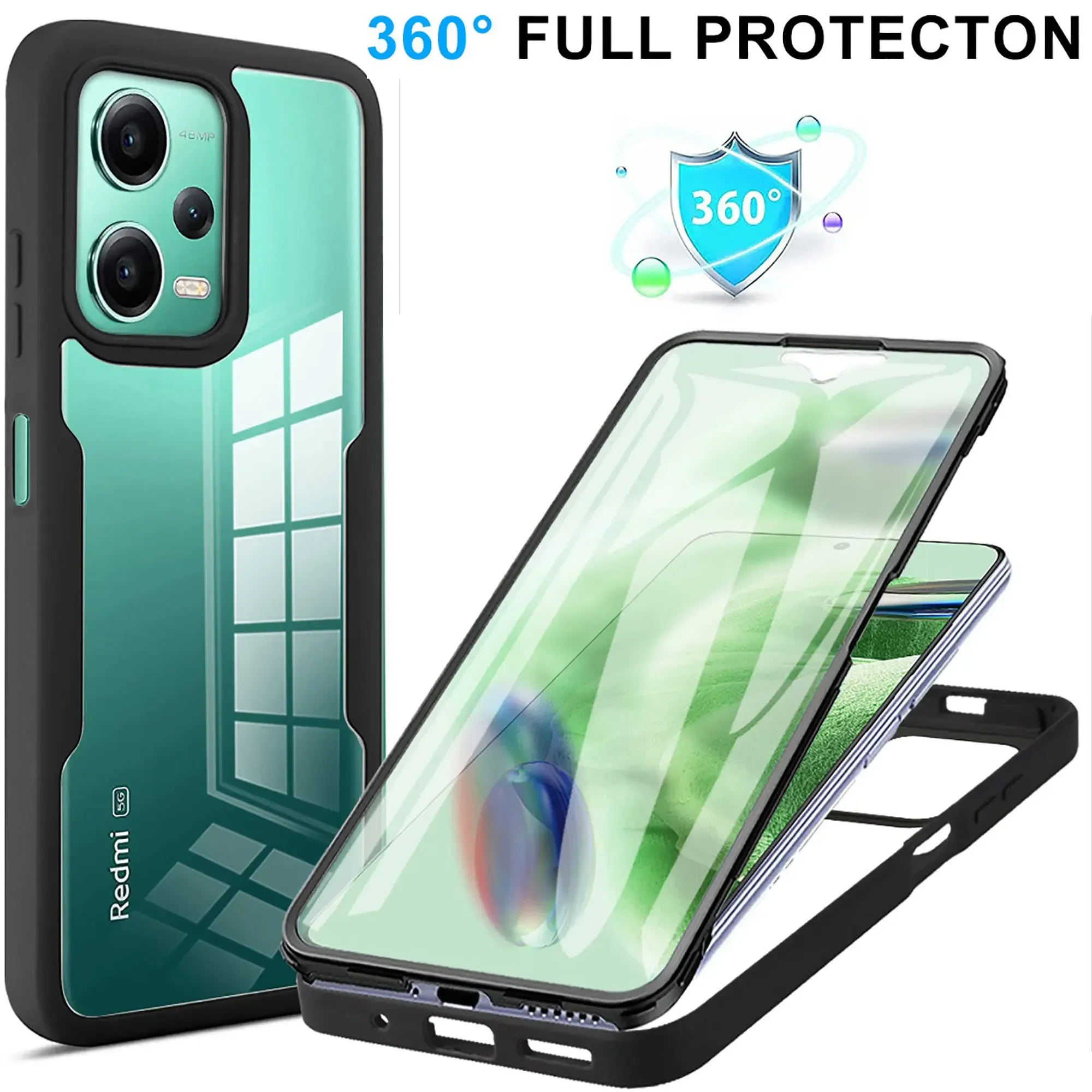 360 Full Shockproof Silicone Case For Xiaomi Redmi 13C 12C 12 10C  9 9A 9T 9C Note 12 11 10 S 9 Pro A1 A2 Poco X5 F5 X4 F3 Pro