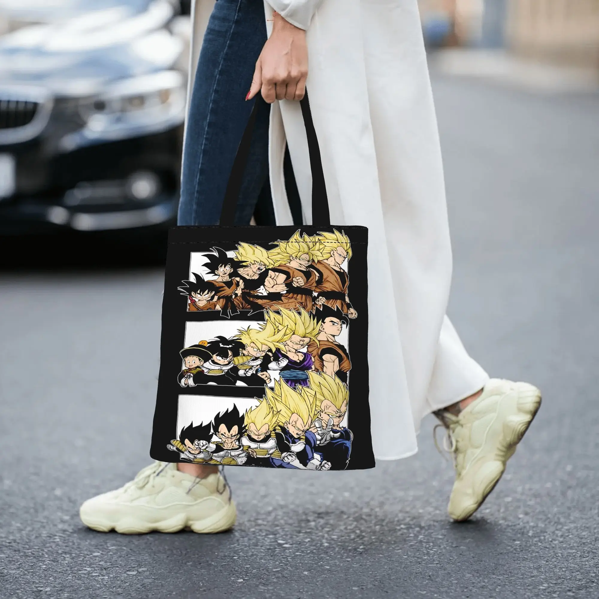 Customized Dragon Ball Z Women's Bag Shopping Bag Reusable Double Sided Canvas Tote Bag Shoulder  Handbag