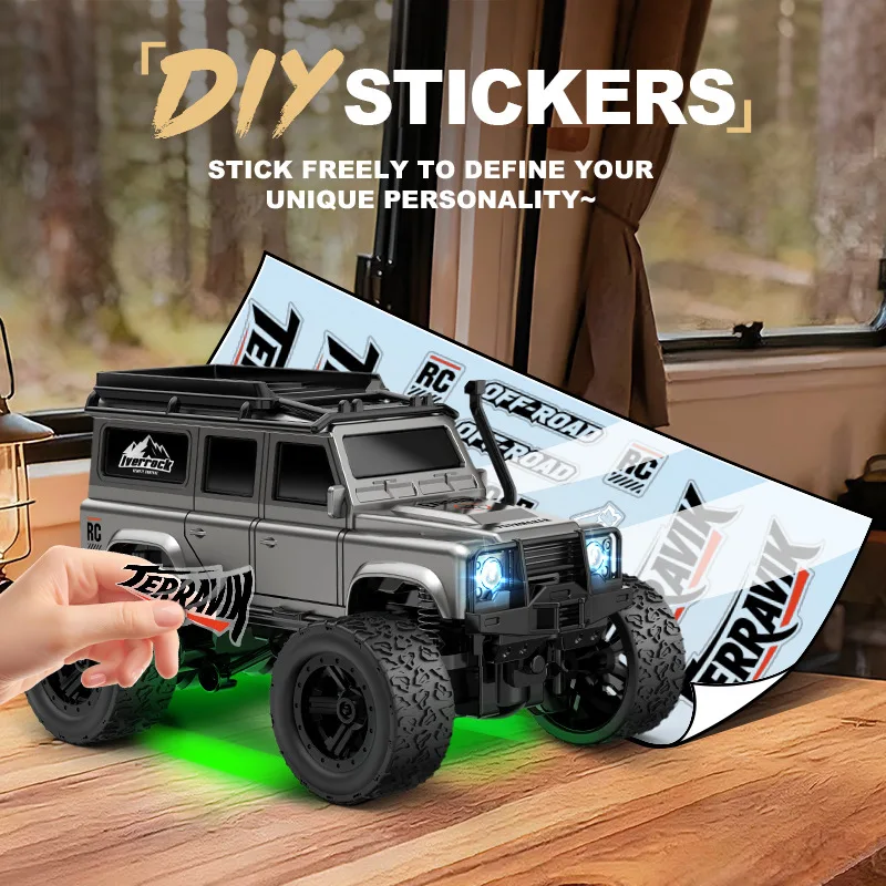 

1:64 Scale Rc Off Road Climbing Car Led Lights Proportional Remote Control Type C Rechargeable Trailer Diy Stickers Gift Toy
