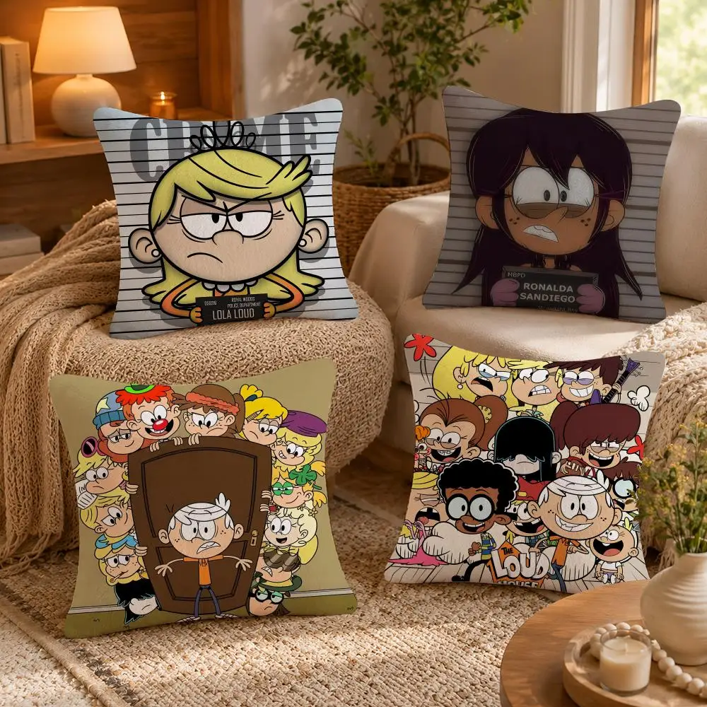 Funda de cojín con dibujos animados de The L-Loud H-House, funda de almohada de felpa corta suave, estampado de doble cara, lavable, para sofá, cama, decoración del hogar, regalo