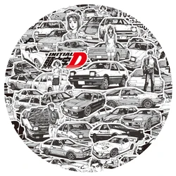 Autocollants Graffiti Noir Blanc Initial D pour Enfants, Décalcomanies DIY, Jouet pour Mur, Carnet de Notes, Vélo, Dessin Animé, Drôle, Anime, 10, 30, 75Pcs