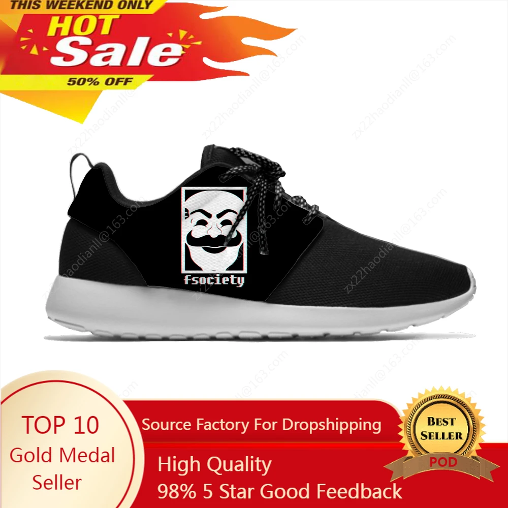 Mr Robot TV Show Fashion personality Funny Popular Sport Running Shoes Lightweight Breathable 3D Printed Men women Mesh Sneakers