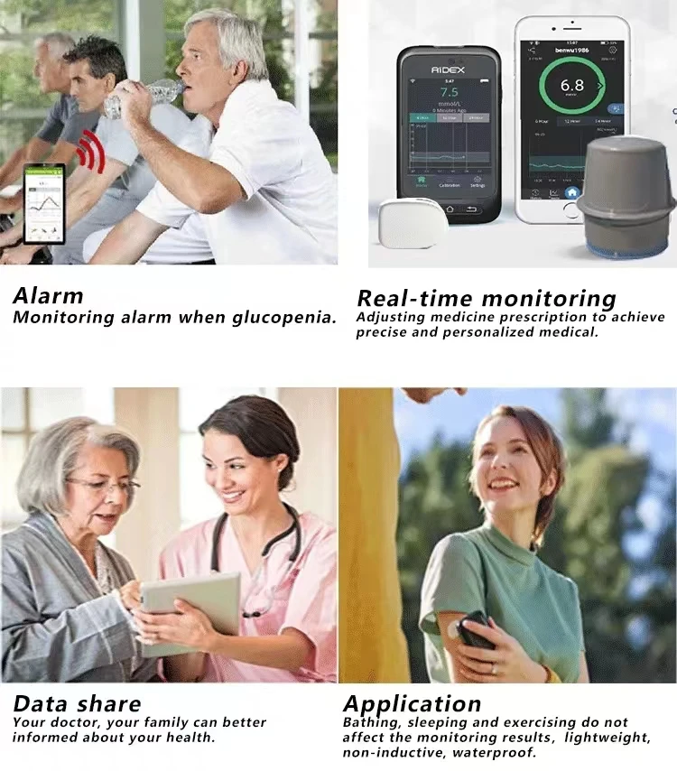 CGMS 24h Real-time Blood Glucose Monitoring Scan-free Multilingual System Remote Monitoring Freestyle Libre Aidex Dynamic