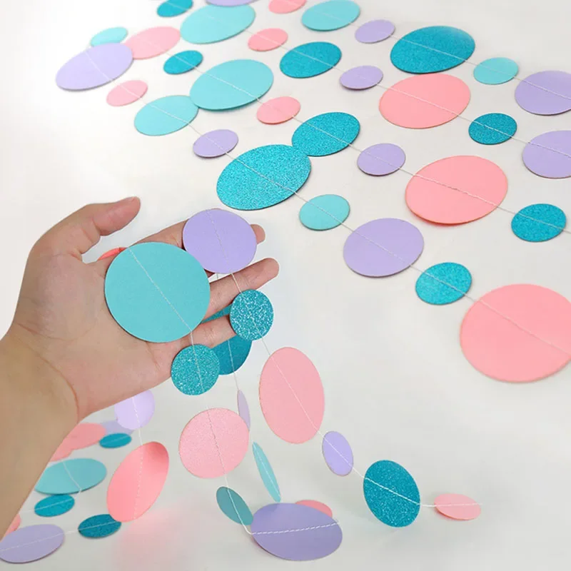 4m Glitter Round Ring Paper Garland Wall Hanging Ocean Banner Baby Shower Wedding Undersea Marmaid Birthday Party DIY Decoration