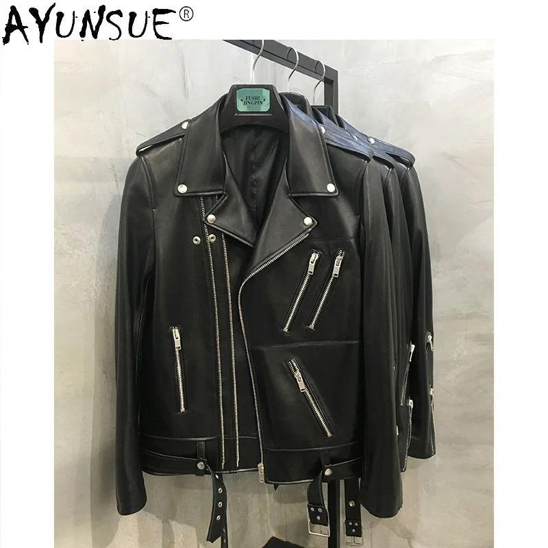 Spring Autumn 100% Genuine Sheepskin Leather Jacket Men 2021 Short Biker Jackets for Cool Jaqueta Masculina Gxy760