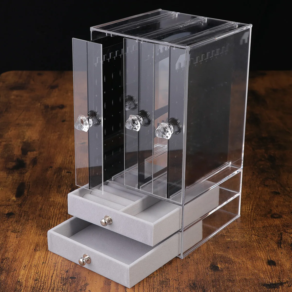 

Acrylic Jewelry Storage Box Transparent Display Stand For Rings Necklaces Earrings Bracelets Holder Organizer Home Decor Black