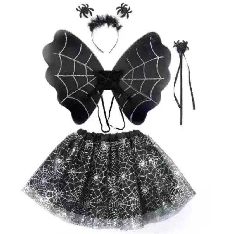 

Girl Spider Web Tutu Cobweb Skirt Witch Wizard Hat Suit Party Outfits Up Costume Cosplay Halloween for Women Adult