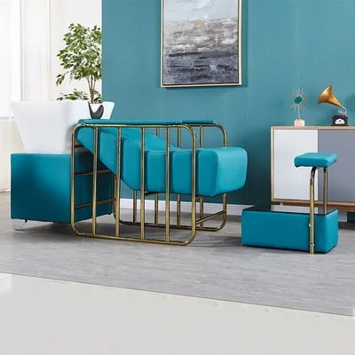 سرير شامبو مخصص لقص الشعر مصنع مطلي بالذهب من الفولاذ المقاوم للصدأ سرير تنظيف حوض سيراميك لصالون الشعر نصف كرسي #4