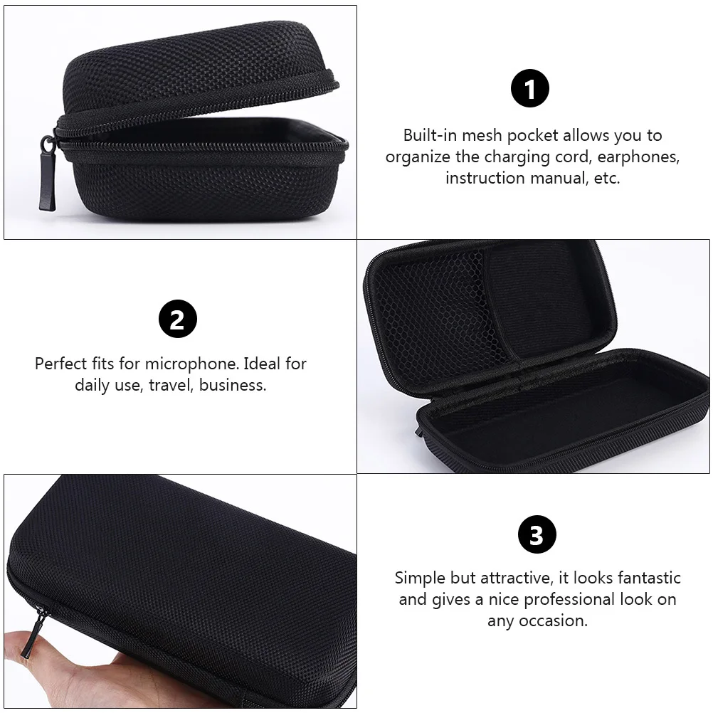

2Pcs Eva Microphone Storage Case Wear Resistant Waterproof Shockproof Lining Mesh Pocket for Charging Cord Earphones