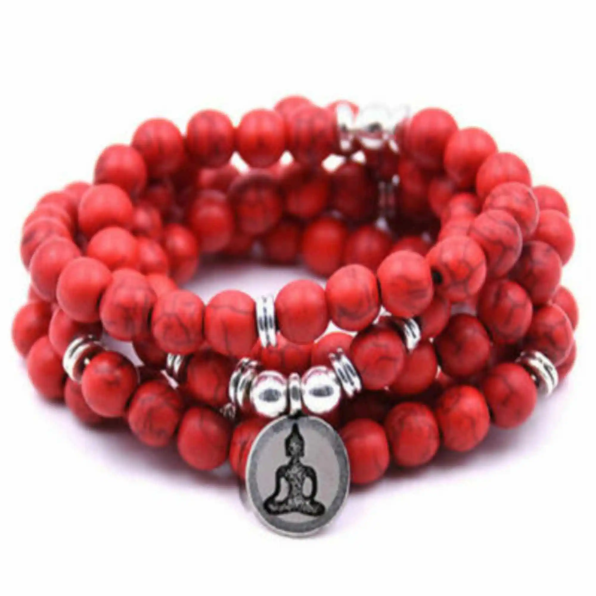 8mm Natural 108 Red Turquoise gemstone beads necklace Bodhi Bangle Wrap Jewelry Chain Prayer