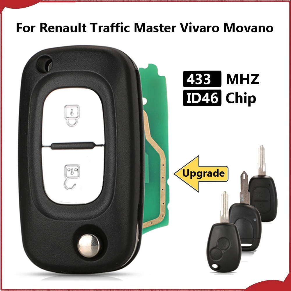 jingyuqin New 2 Button ID46 PCF7946 Chip 433MHZ Remote Car Key For Renault Traffic Master Vivaro Movano Kangoo Ne73 VAC102 Blade