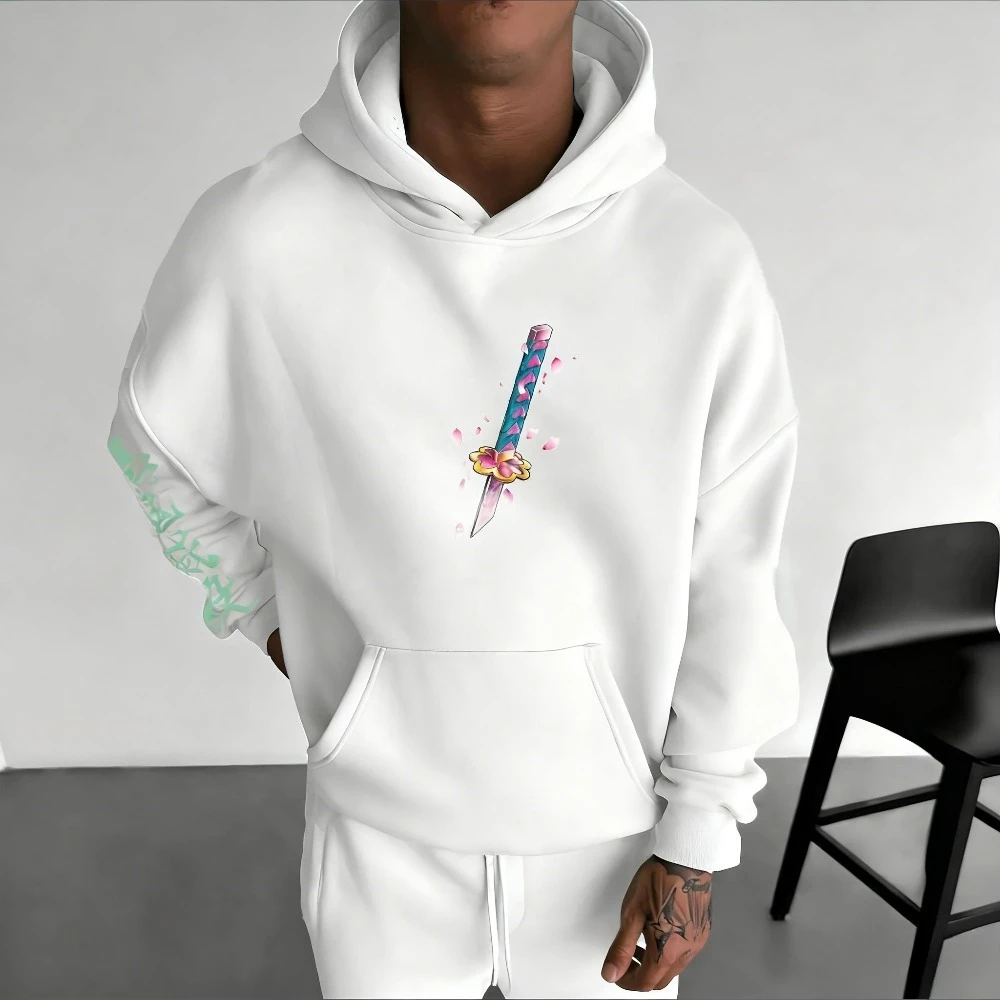 เสื้อฮู้ดผู้ชายดาบพิฆาตอสูร: คิเมทสึ โนะ ไยบะ มิตสึริ คันโรจิ อนิเมะ ฤดูใบไม้ผลิ ฤดูใบไม้ร่วง และฤดูหนาว เสื้อแขนยาวสำหรับเด็กผู้ชาย ชุดคู่พ่อแม่ลูก