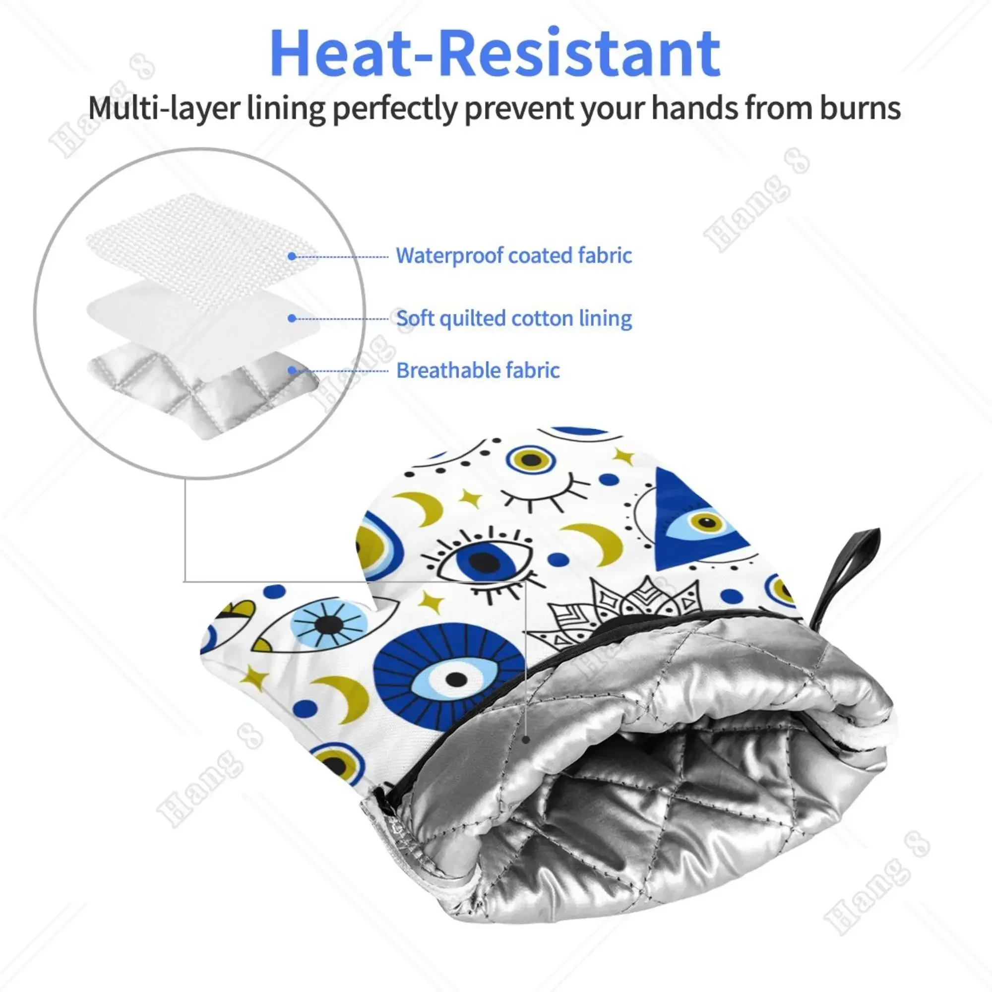 Navy Blue Evil Eye Lucky Egyptian Style Heat Resistant Gloves Microwave Gloves Bbq Gloves for Men Women Oven Items 2PC Gift
