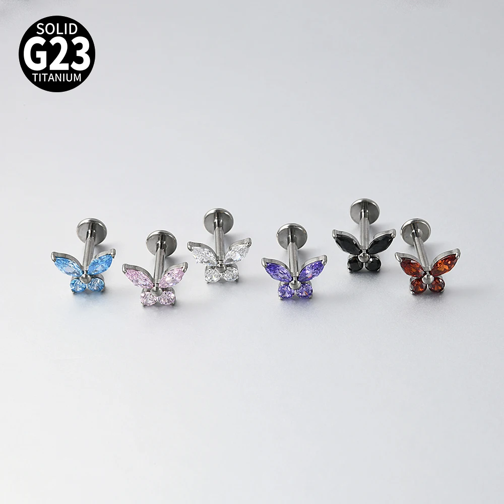 1/5 قطعة F136 التيتانيوم الزركون قرط الاذن المرصع داخليا الخيوط فراشة Labret ثقب الشفاه مونرو اللولب الزنمة ثقب المجوهرات
