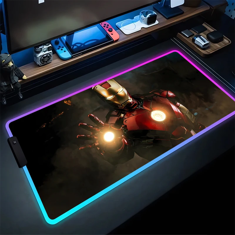 I-iron Man-alfombrilla de ratón grande para juegos, alfombrilla de goma antideslizante para teclado de ordenador, decoración del hogar, RGB